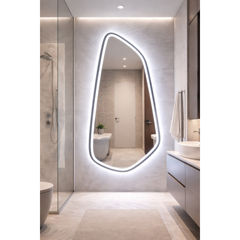 Espelho Orgânico Grande Lapidado Led 3 Cores Touch Corpo Inteiro 150x75 com Suporte Bella