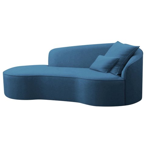 Divã Recamier Curvo Sala de Estar Inglaterra Lado Esquerdo 180cm Linho Azul Royal - Incasa Decor