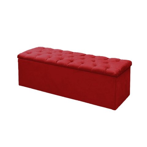 Calçadeira Baú P/ Box King 195cm Mirage c/ Capitonê Suede Vermelho LM DECOR
