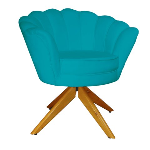 Poltrona Decorativa Pétala Pés Madeira Giratório Suede Azul Turquesa - Ds Estofados