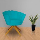Ver imagem 2 de Poltrona Decorativa Pétala Pés Madeira Giratório Suede Azul Turquesa - Ds Estofados
