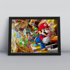 Quadro Festa Decoração Moldura 30x40cm Mario Game Switch