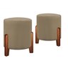 Kit 2	puff Redondo Luxo Pés em Madeira Luna Veludo Moderno Conforto Penteadeira Cor Bege - 1