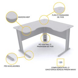 MESA EM L P/ ESCRITÓRIO 140X140 PANDIN MAXXI - CINZA ETP1414 - 3