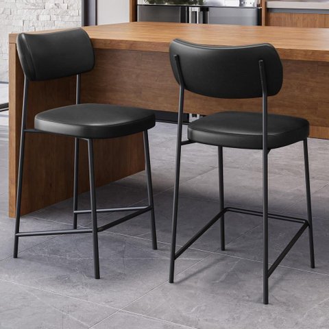 Banqueta Baixa Bar Cozinha Sala de Jantar Preto Melina L02 Couríssimo Preto - Lyam Decor