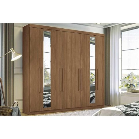 Guarda Roupa 8 Portas (2 C/ Espelho) e 4 Gavetas Master New 8.4 Jatobá - Santos Andirá