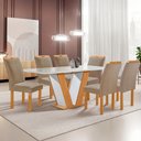 Ver imagem 1 de Sala e Jantar Cel Móveis Mesa Qatar Tampo Plus com Vidro e 6 Cadeiras Londres