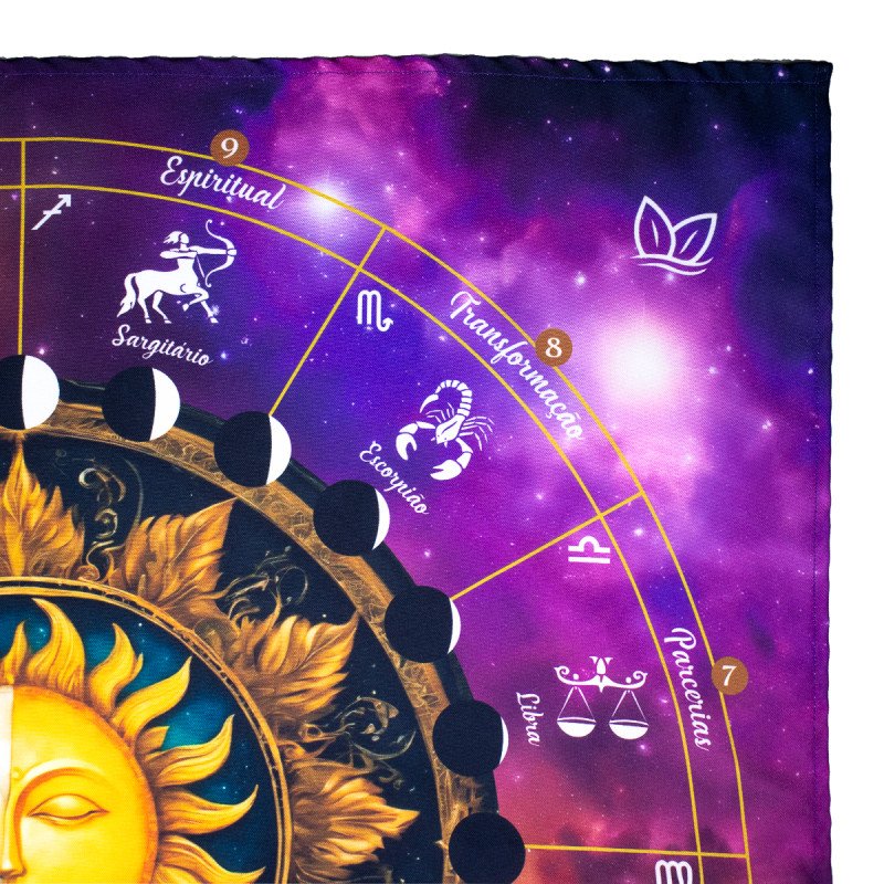 Toalha Altar Tarot Tecido Cartas Zodiaco Sol Signo 70x70cm - 4