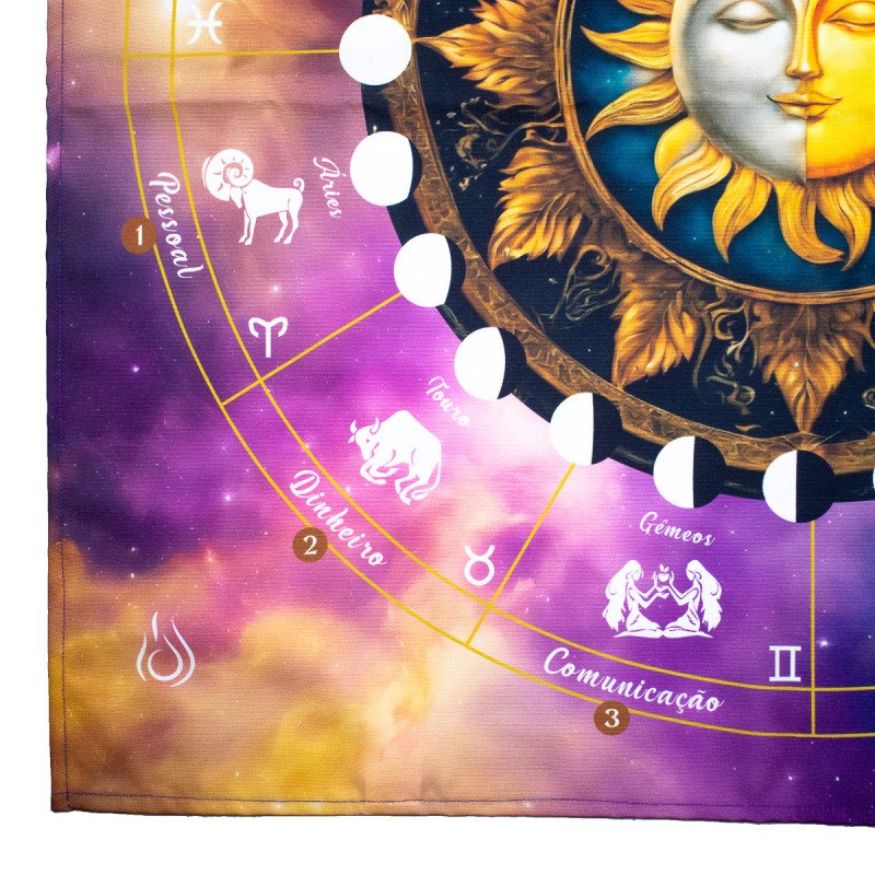 Toalha Altar Tarot Tecido Cartas Zodiaco Sol Signo 70x70cm - 2