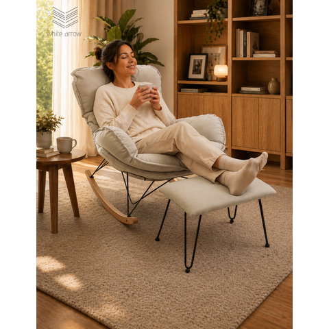 Easy Cozy Poltrona de Balanço com Apoio para Os Pés – Conforto e Relaxamento Bege