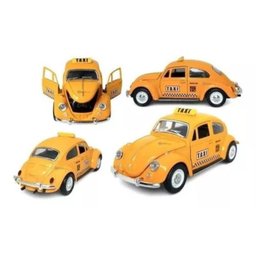 Super Carrinho Fusquinha Taxi Amarelo Miniatura Fusca 12 Cm Decoração Coleção - 4