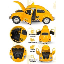 Super Carrinho Fusquinha Taxi Amarelo Miniatura Fusca 12 Cm Decoração Coleção - 2