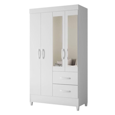 Guarda Roupa Solteiro Mobi 04 Portas com Espelho Flex Branco Rosa - Móveis Albatroz