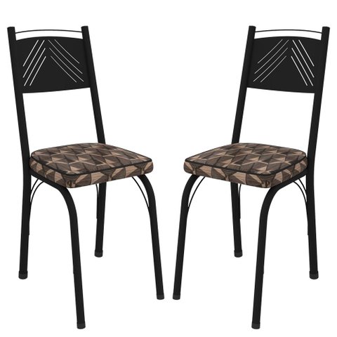 Kit 2 Cadeiras de Jantar em Aço Tubular 151 Sf Preto/Mosaico Palha - Movelpolo