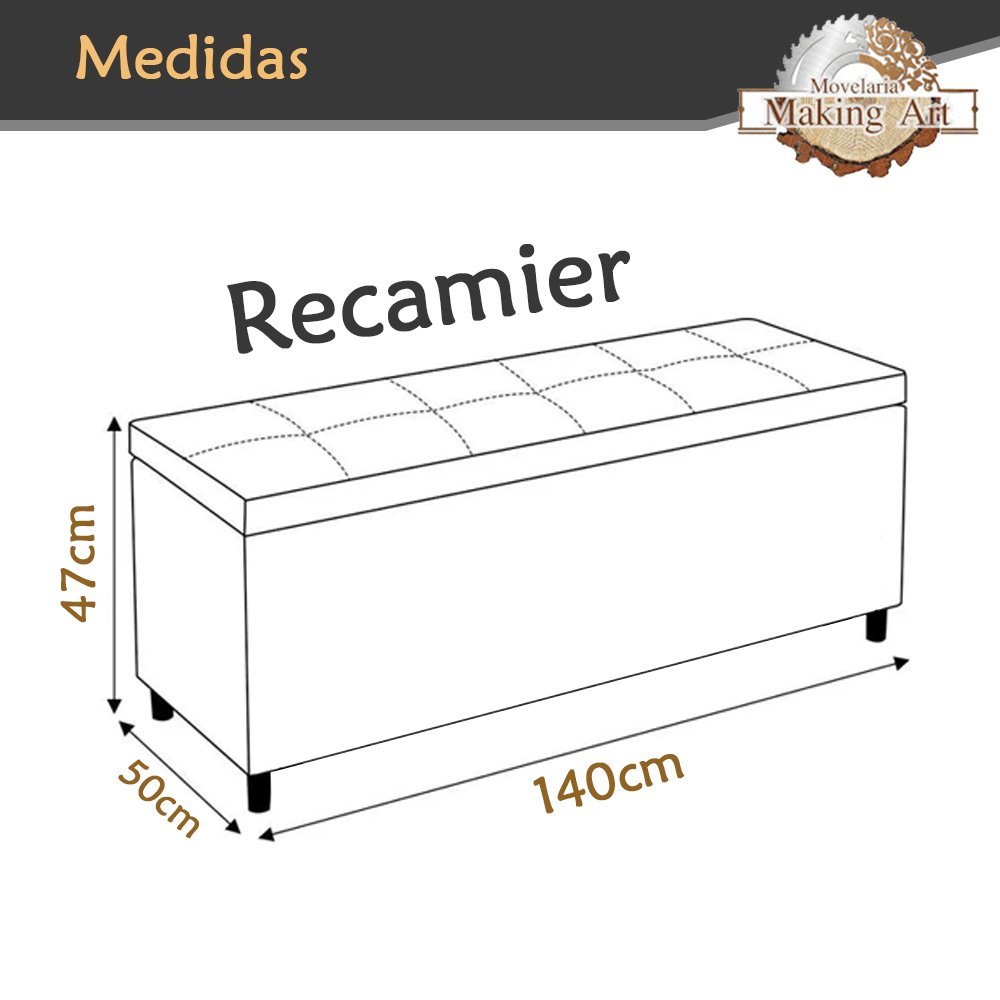 Recamier Baú Para Cama Casal HIDRA 140cm Estofada Tecido Linho Palha - Making Art: Palha Linho - 3