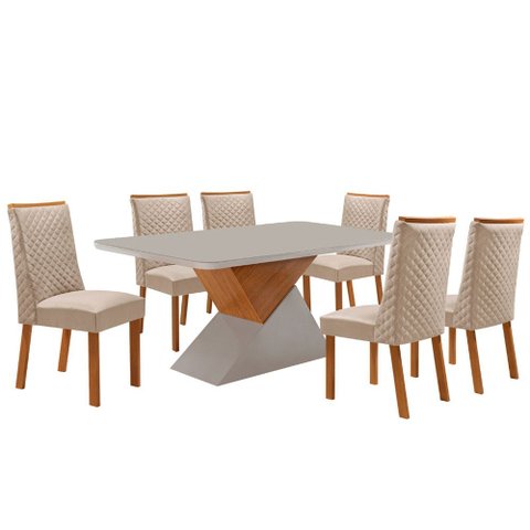 Mesa de Jantar Aster 180 cm Tampo MDF Vidro Canto Copo com 6 Cadeiras Yasmin