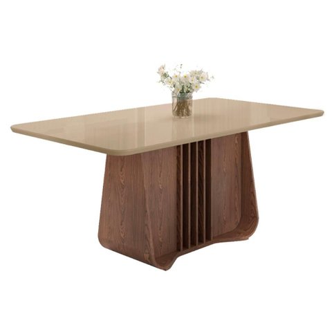Mesa de Jantar Harpa 6 Lugares com Tampo de Vidro Carvalho/fendi