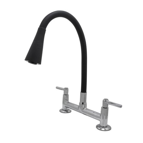 Torneira Misturador Cozinha Tubo Conic Flexível Preto Duplo 2 Jato Mesa