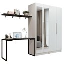 Ver imagem 2 de Conjunto Home Office 2 Armários Neo com Espelhos 1 Escrivaninha 2 Prateleiras Branco/Nero Madesa