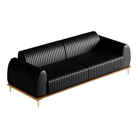 Sofá Decorativo 3 Lugares Sala de Estar Bipartido Base de Madeira Euro 280 cm PU Preto - Gran Belo
