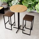 Ver imagem 1 de Conjunto Mesa Alta Bar Bistrô Redonda Pinus 2 Bancos Estofado Don Castro Decor