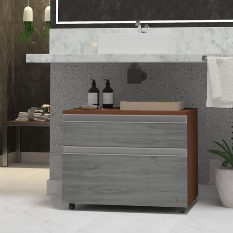 Armário de Banheiro com Rodinhas Multifuncional Safira 60 Cm:rovere
