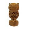 Escultura Vazada de Coruja no Tronco de Madeira Suar Marrom 13cm - 1