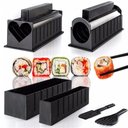 Ver imagem 2 de Kit para Fazer Sushi em Casa 11 Peças com Faca Rolo Molde Rolete Plástico Alimentar Preto