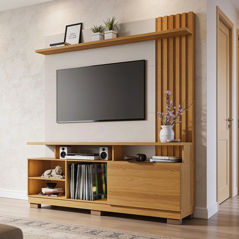 Estante Home Theater para TV 55 pol 160cm Arturo B01 Cinamomo Off White - Lyam Decor