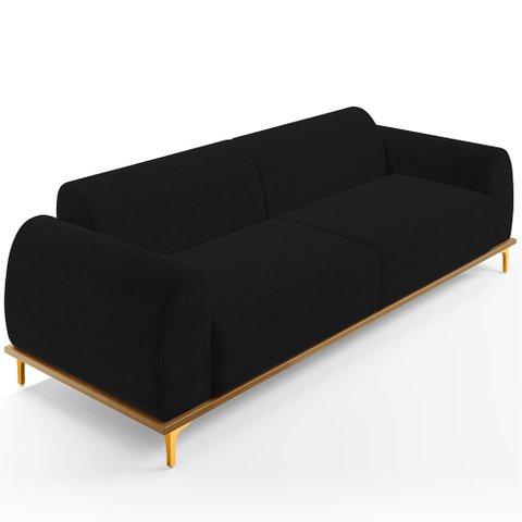 Sofá 03 Lugares Para Sala de Estar Kiev 210 cm D02 Veludo Preto C-300 - Lyam Decor