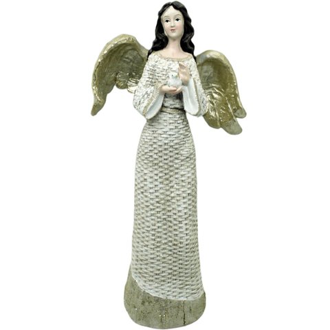 Estatueta Anjo Pombinha Branca Natal Enfeite em Resina 38cm