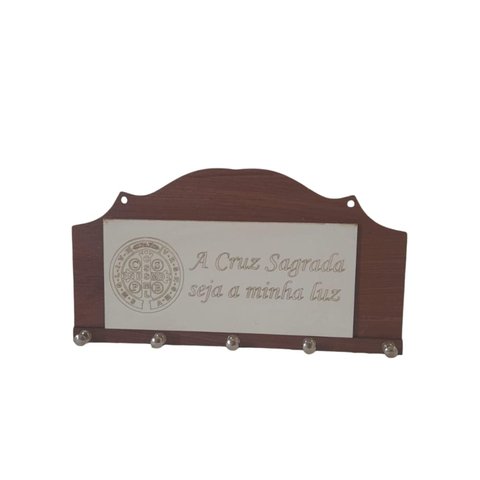 Porta Chaves a Cruz Sagrada Seja Minha Luz para Parede 5 Ganchos Decoração Moderna Madeira Mdf