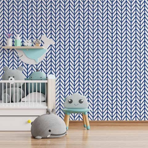 Papel de Parede Chevron Azul Quarto Menino Rolo 3m