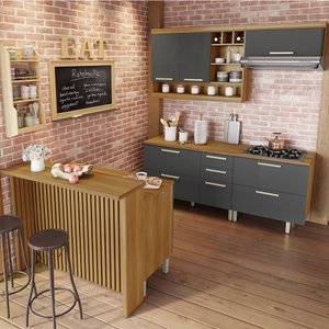 Cozinha Modulada Burguesa Gourmet 06 Peças Ripado em Mdf Nesher