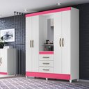 Ver imagem 2 de Guarda Roupa 4 Portas com Espelho Capri Branco Rosa 831442 Moval