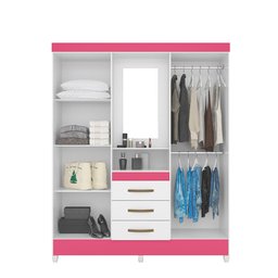 Guarda Roupa 4 Portas com Espelho Capri Branco Rosa 831442 Moval - 3