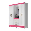 Ver imagem 1 de Guarda Roupa 4 Portas com Espelho Capri Branco Rosa 831442 Moval