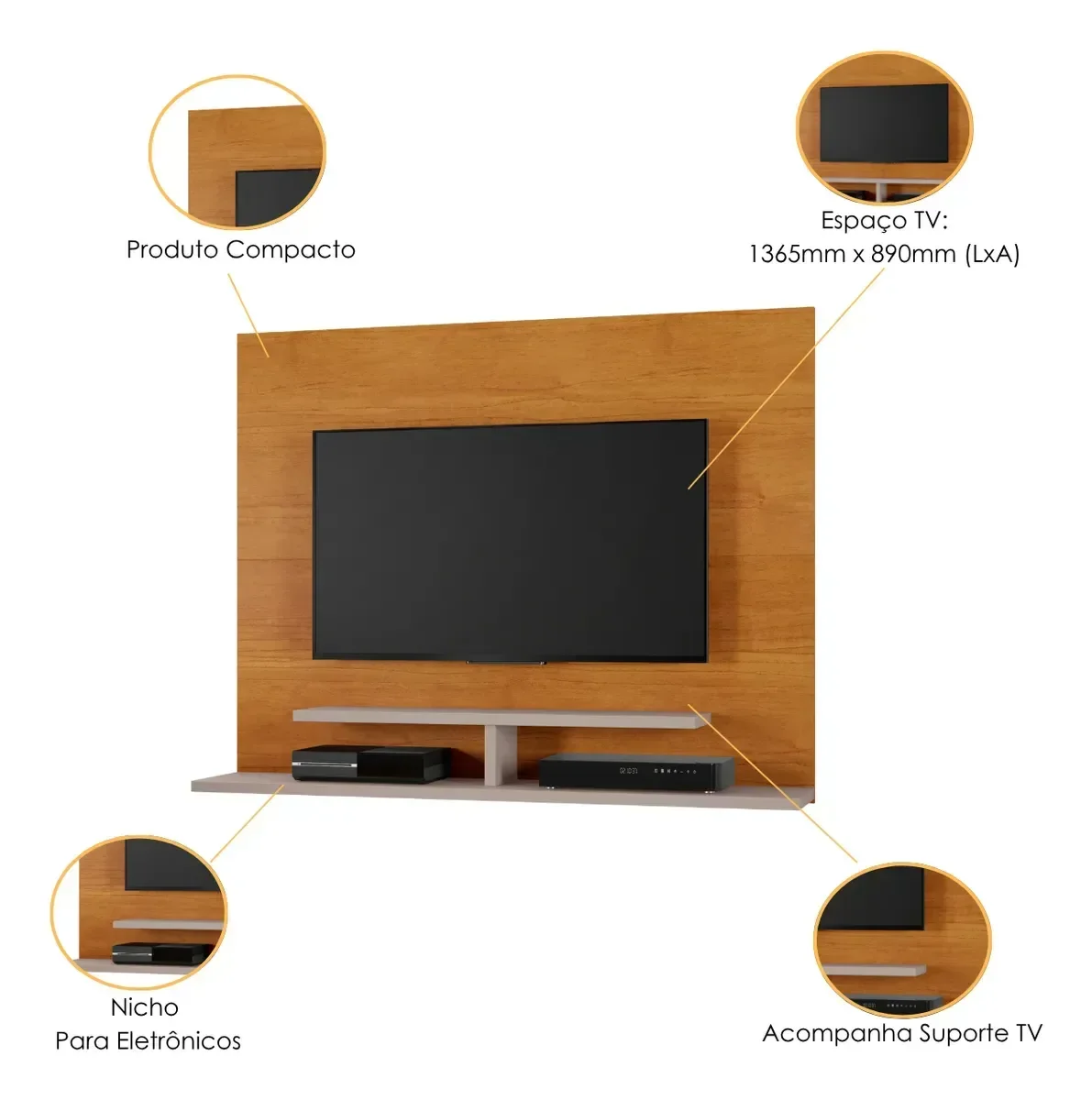 Painel para Tv até 56" Sion com Nicho para Eletrônicos:cinamomo/off - 4