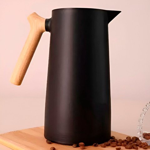 Garrafa Térmica 1lt Nórdica Inox Café Cabo Madeira Preto