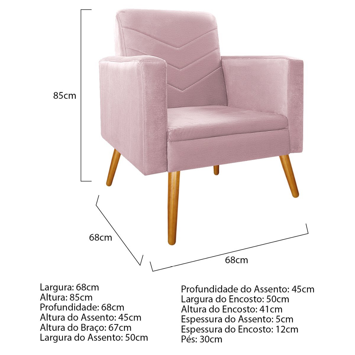 Kit 02 Poltronas Bella Pés Palito Mel Corano Rosa Bebê - ADJ Decor - 4