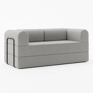 Sofá Cama de Espuma Modular Axel 180cm 03 Lugares com Apoio de Metal Linho Cinza - Desk Design