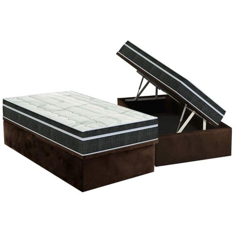 Cama Box Baú Solteiro: Colchão Molas Orthoflex Bonnel Venezia + Base CRC Suede Brown(88x188)