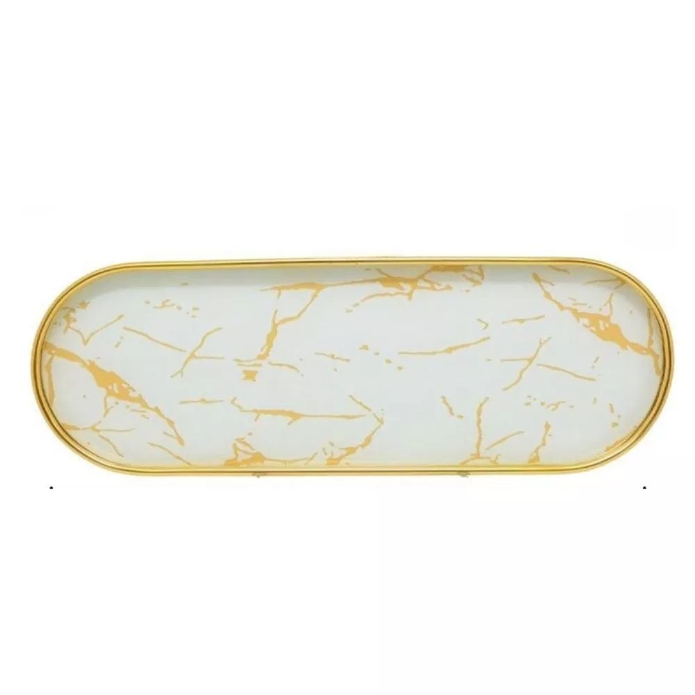 Bandeja Marmorizada Oval Banheiro Lavabo Decorativa Multiuso Cor Branco - 4