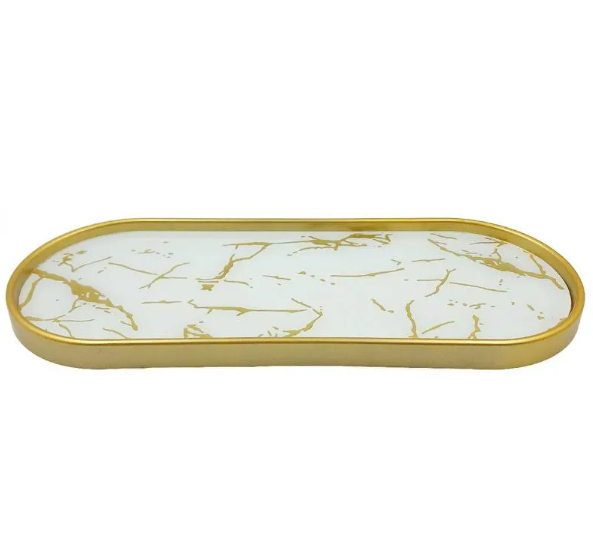 Bandeja Marmorizada Oval Banheiro Lavabo Decorativa Multiuso Cor Branco