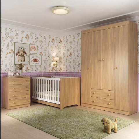 Quarto de Bebê Completo com Berço Americano 3 em 1 Encanto Multimóveis Mp4585 Madeirado