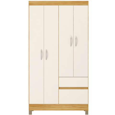 Guarda-Roupa Solteiro 4 Portas 2 Gavetas Flor Cinamomo/Off White