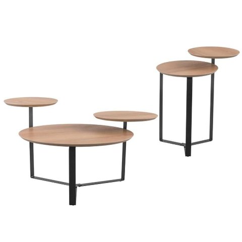 Kit Mesa de Centro e Mesa Lateral para Sala Pés Metálicos Dari A03 Hanover Preto - Lyam Decor