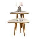 Ver imagem 2 de Kit Sala 2 Mesas Lateral e Apoio 3 Pontas Estilo Retro Pés Palito Cor Off White / Freijó - Comprar M