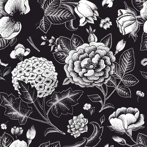 Papel de Parede Temático Floral Preto e Branco - 3,30x0,50m