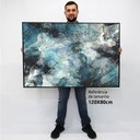 Ver imagem 2 de Quadro Decorativo em Canvas Abstrato Mármore Azul - Moldura Branca - 120 x 80cm